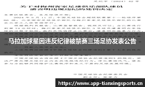 马拉加球星因违反纪律被禁赛三场足协发表公告